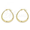 Oro Laminado Medium Hoop, Gold Filled Style Teardrop and Hollow Design, Diamond Cutting Finish, Golden Finish, 02.170.0061.30