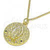 Oro Laminado Pendant Necklace, Gold Filled Style Guadalupe Design, with Multicolor Micro Pave, Polished, Golden Finish, 04.341.0044.20