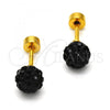 Stainless Steel Stud Earring, Ball Design, with Black Crystal, Polished, Golden Finish, 02.271.0010.2