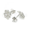 Sterling Silver Stud Earring, Four-leaf Clover Design, with White Cubic Zirconia, Polished, Rhodium Finish, 02.369.0038