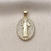 Oro Laminado Religious Pendant, Gold Filled Style San Benito Design, with White Cubic Zirconia, Polished, Golden Finish, 05.156.0207