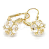 Oro Laminado Dangle Earring, Gold Filled Style Ball Design, with White Cubic Zirconia, Polished, Golden Finish, 5.123.021