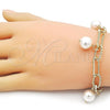 Oro Laminado Charm Bracelet, Gold Filled Style Ball and Rolo Design, with Ivory Pearl, Polished, Golden Finish, 03.331.0260.08