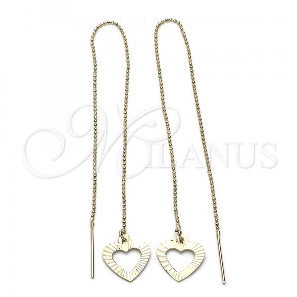 Oro Laminado Threader Earring, Gold Filled Style Heart Design, Diamond Cutting Finish, Golden Finish, 02.63.1623