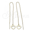 Oro Laminado Threader Earring, Gold Filled Style Heart Design, Diamond Cutting Finish, Golden Finish, 02.63.1623