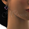 Rhodium Plated Leverback Earring, Heart Design, with Antique Pink Swarovski Crystals, Polished, Rhodium Finish, 02.239.0013.3