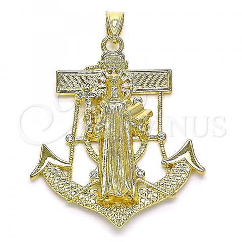 Oro Laminado Religious Pendant, Gold Filled Style San Benito Design, with White Cubic Zirconia, Polished, Golden Finish, 05.253.0141