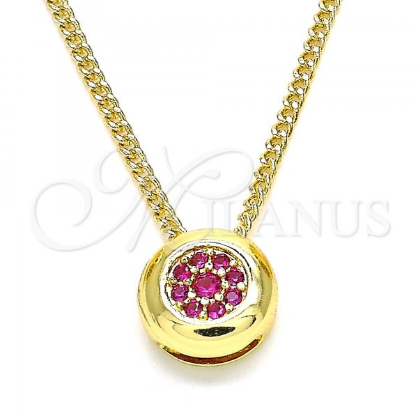 Oro Laminado Pendant Necklace, Gold Filled Style with Ruby Micro Pave, Polished, Golden Finish, 04.156.0338.1.20