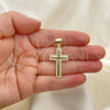 Oro Laminado Fancy Pendant, Gold Filled Style Cross Design, with White Micro Pave, Polished, Golden Finish, 05.342.0009