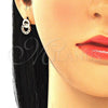 Oro Laminado Stud Earring, Gold Filled Style with Ruby and White Micro Pave, Polished, Golden Finish, 02.233.0020.2