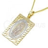 Oro Laminado Pendant Necklace, Gold Filled Style Guadalupe Design, Polished, Tricolor, 04.106.0055.20