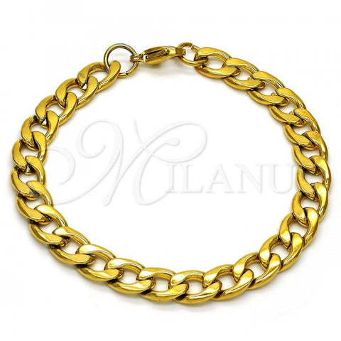 Stainless Steel Basic Bracelet, Curb Design, Polished, Golden Finish, 03.256.0012.08