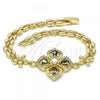 Oro Laminado Fancy Bracelet, Gold Filled Style Flower and Teardrop Design, with Black and White Cubic Zirconia, Polished, Golden Finish, 03.357.0007.3.07