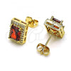 Oro Laminado Stud Earring, Gold Filled Style with Garnet Cubic Zirconia and White Micro Pave, Polished, Golden Finish, 02.342.0206.1