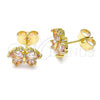 Oro Laminado Stud Earring, Gold Filled Style Butterfly Design, with Pink and White Cubic Zirconia, Polished, Golden Finish, 02.310.0064.1
