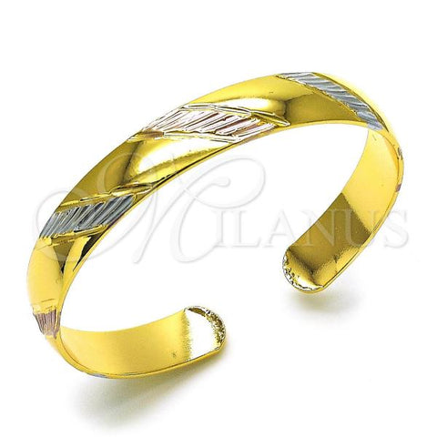Oro Laminado Individual Bangle, Gold Filled Style Diamond Cutting Finish, Tricolor, 07.170.0007