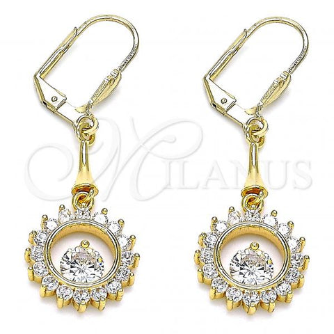 Oro Laminado Long Earring, Gold Filled Style with White Cubic Zirconia, Polished, Golden Finish, 02.387.0062