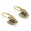 Oro Laminado Leverback Earring, Gold Filled Style Heart Design, with Amethyst and White Crystal, Polished, Golden Finish, 5.125.001.1