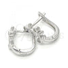 Sterling Silver Huggie Hoop, Leaf Design, with White Cubic Zirconia, Rhodium Finish, 02.332.0016.12