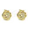 Oro Laminado Stud Earring, Gold Filled Style with White Micro Pave, Polished, Golden Finish, 02.342.0123