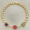 Oro Laminado Fancy Bracelet, Gold Filled Style with Multicolor Cubic Zirconia, Polished, Golden Finish, 03.283.0129.1.07