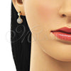 Oro Laminado Dangle Earring, Gold Filled Style Ball Design, with White Micro Pave, Polished, Golden Finish, 02.283.0056