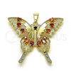 Oro Laminado Fancy Pendant, Gold Filled Style Butterfly Design, with Garnet and Black Cubic Zirconia, Polished, Golden Finish, 05.284.0001.1
