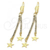 Oro Laminado Long Earring, Gold Filled Style Star Design, with  Cubic Zirconia, Golden Finish, 5.071.008