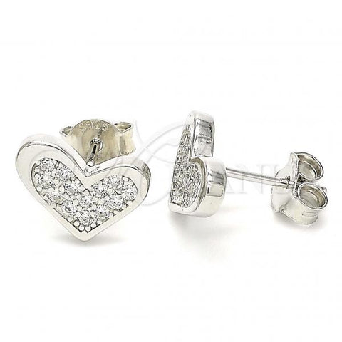Sterling Silver Stud Earring, Heart Design, with White Cubic Zirconia, Polished, Rhodium Finish, 02.336.0123