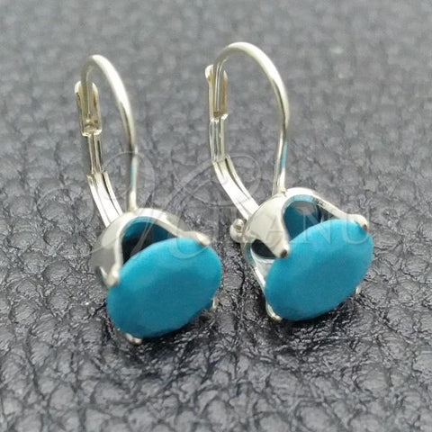 Sterling Silver Leverback Earring, with Turquoise Cubic Zirconia, Polished,, 02.63.2622.5