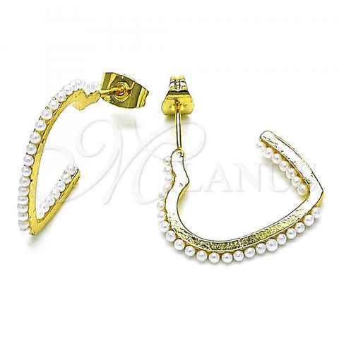 Oro Laminado Stud Earring, Gold Filled Style Heart Design, with Ivory Pearl, Polished, Golden Finish, 02.379.0049
