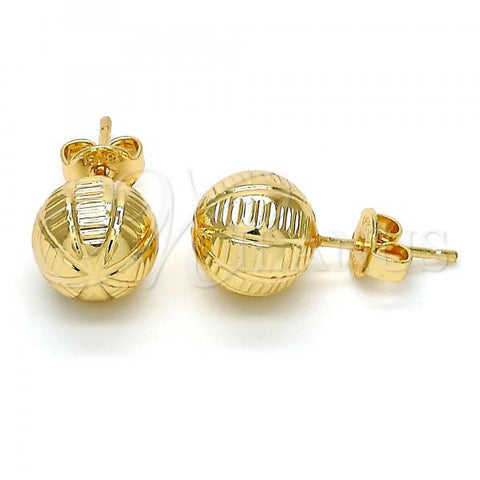 Oro Laminado Stud Earring, Gold Filled Style Diamond Cutting Finish, Golden Finish, 02.100.0061