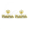 Oro Laminado Stud Earring, Gold Filled Style with White Cubic Zirconia, Polished, Golden Finish, 02.341.0025