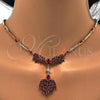 Oro Laminado Necklace and Earring, Gold Filled Style Teardrop Design, with Garnet and White Cubic Zirconia, Polished, Golden Finish, 06.221.0009.1