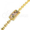 Oro Laminado Fancy Bracelet, Gold Filled Style Greek Key and Teardrop Design, with Multicolor Cubic Zirconia, Polished, Golden Finish, 03.210.0109.2.07