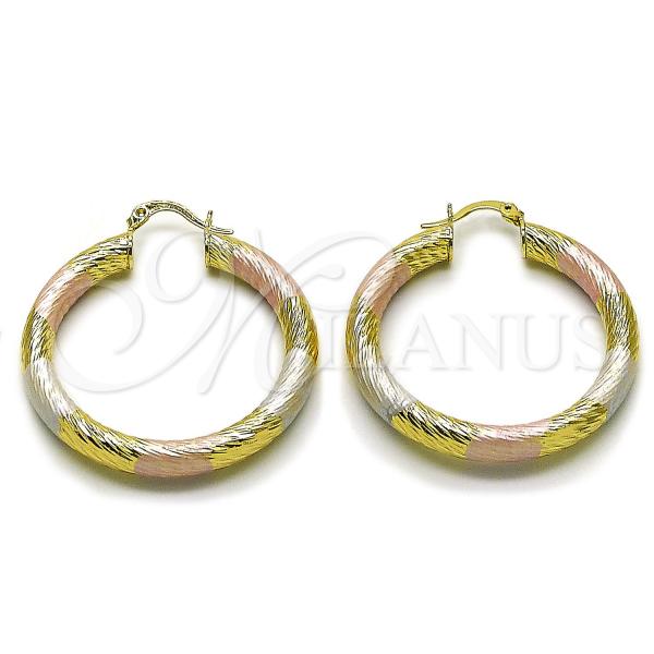 Oro Laminado Medium Hoop, Gold Filled Style Hollow Design, Diamond Cutting Finish, Tricolor, 02.170.0310.1.40