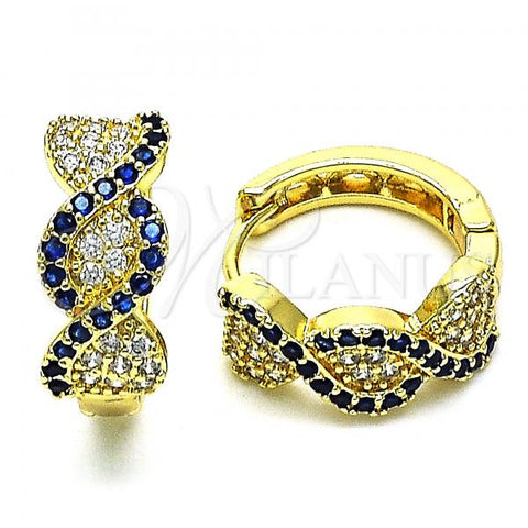Oro Laminado Huggie Hoop, Gold Filled Style with Sapphire Blue and White Micro Pave, Polished, Golden Finish, 02.210.0802.5.15