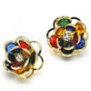 Oro Laminado Stud Earring, Gold Filled Style Flower Design, with Multicolor Crystal, Polished, Golden Finish, 02.64.0641.5