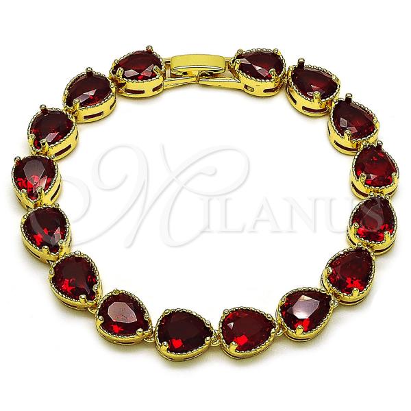 Oro Laminado Tennis Bracelet, Gold Filled Style Teardrop Design, with Garnet Cubic Zirconia, Polished, Golden Finish, 03.424.0001.1.08