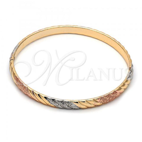 Oro Laminado Individual Bangle, Gold Filled Style Diamond Cutting Finish, Tricolor, 5.231.003 (06 MM Thickness, Size 6)