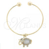 Oro Laminado Individual Bangle, Gold Filled Style Elephant and Ball Design, with Dark Champagne Opal and White Crystal, Polished, Golden Finish, 07.63.0107 (02 MM Thickness, One size fits all)