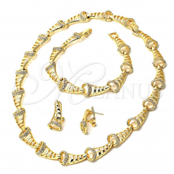 Oro Laminado Necklace, Bracelet and Earring, Gold Filled Style with  Crystal, Golden Finish, 06.59.0077