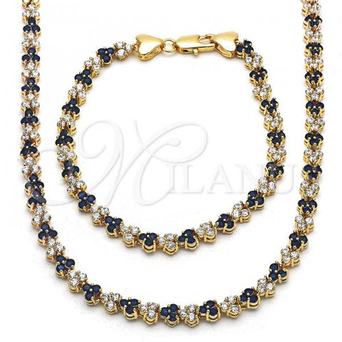 Oro Laminado Necklace and Bracelet, Gold Filled Style with Sapphire Blue and White Cubic Zirconia, Polished, Golden Finish, 06.284.0013.2