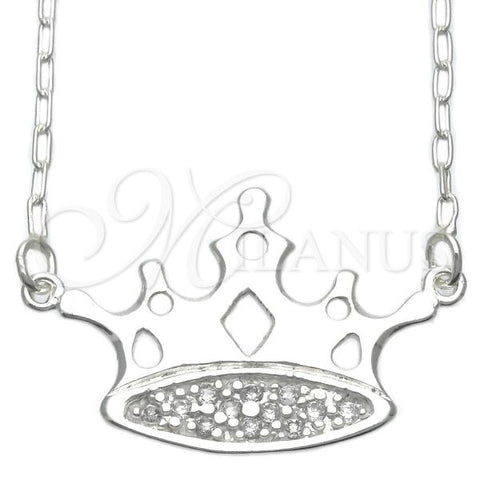 Sterling Silver Pendant Necklace, Crown Design, with White Cubic Zirconia, Silver Finish, 04.203.0008.18