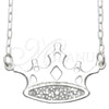 Sterling Silver Pendant Necklace, Crown Design, with White Cubic Zirconia, Silver Finish, 04.203.0008.18