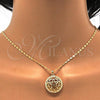 Oro Laminado Pendant Necklace, Gold Filled Style Flower Design, with White Micro Pave, Polished, Golden Finish, 04.195.0003.20