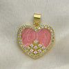 Oro Laminado Fancy Pendant, Gold Filled Style Heart Design, with White Cubic Zirconia, Pink Enamel Finish, Golden Finish, 05.381.0016