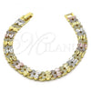 Oro Laminado Fancy Bracelet, Gold Filled Style Heart Design, Polished, Tricolor, 03.102.0049.1.07