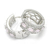 Rhodium Plated Huggie Hoop, with Pink and White Cubic Zirconia, Polished, Rhodium Finish, 02.210.0086.12.15