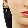 Oro Laminado Stud Earring, Gold Filled Style Bow Design, Polished, Golden Finish, 02.213.0639